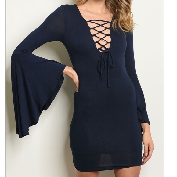 Dresses & Skirts - 3/$36 BNWOT bell sleeve lace up bodycon dress